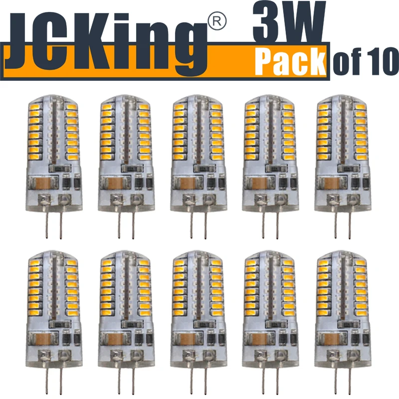 JCKing (упаковка из 10) 3 Вт G4 Светодиодная лампа 64 SMD 3014 светодиодов AC120V/220 В теплый