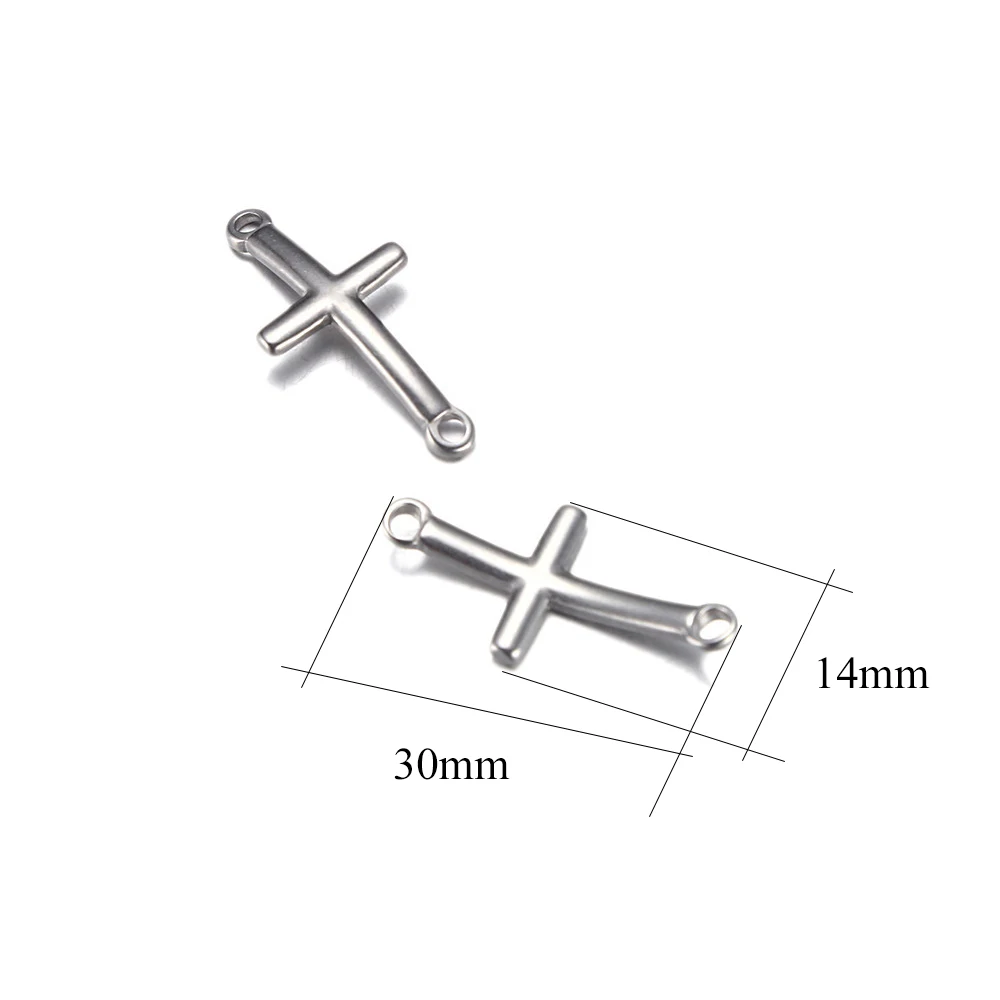Aiovlo 10 шт./партия из нержавеющей стали крест талисманы серебро Боком Мини крест Шарм/подвеска «сделай сам» браслет материал для изготовления украшений - Цвет: 30x14mm