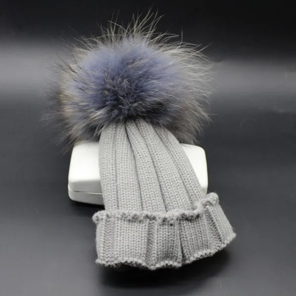 Меховая зимняя шапка с помпоном из натурального меха для девочек и мальчиков, вязаная шапочка, теплая детская шапка черепки, шапочки