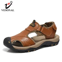 VESONAL/Новинка года; Летняя обувь из натуральной кожи; мужские сандалии; повседневные классические пляжные сандалии для прогулок