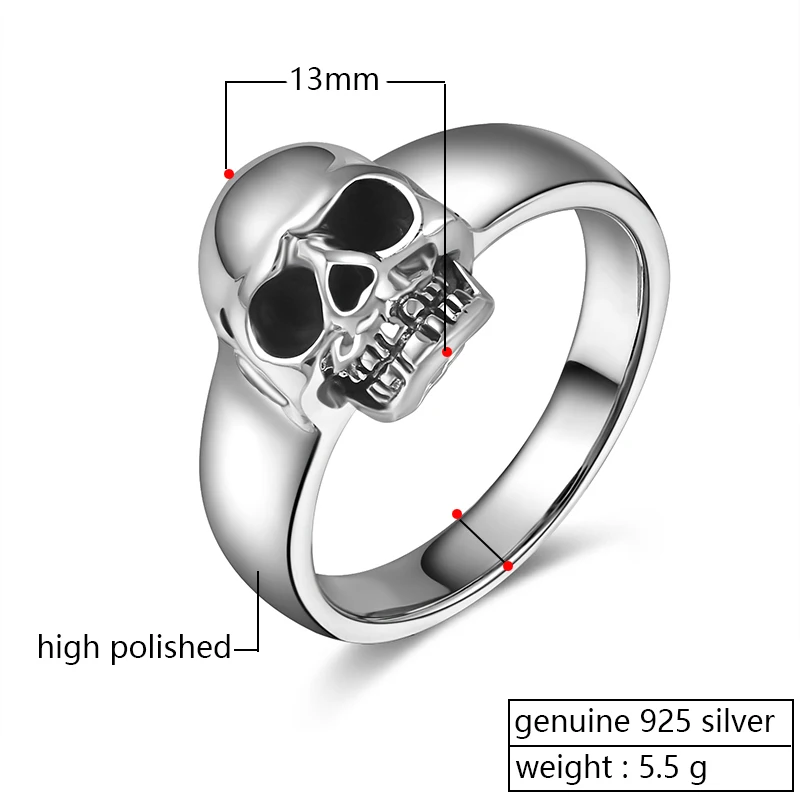 Zabra Настоящее стерлингового серебра 925 Панк Skull Ring Для мужчин Винтаж Кольца для Для мужчин Для женщин любителей модные ювелирные изделия anillos де плата 925