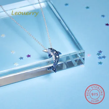 

Leouerry 925 Sterling Silver Small Blue Dolphin Crystal Pendant Necklace Creative Elegant Temperament Clavicle Chain Choker