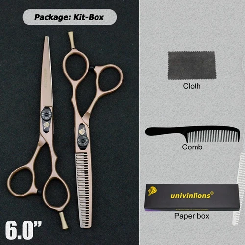 5.5/6" black gold barber hair scissors hairdressing scissors professional hair scisor barber supplies shears gift japan haircut - Color: 6025J60KIT