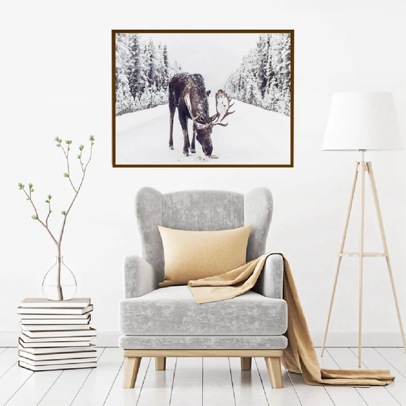 Moose in Snow принт зимний Снежный художественный плакат на холсте картина деревенский Рождественский Декор для гостиной украшение для дома