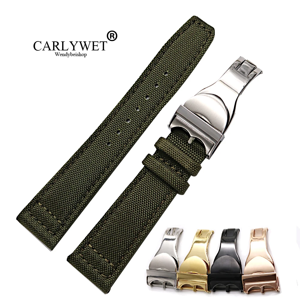 

CARLYWET 20 21 22mm Nylon Fabric Leather Replacement Wrist Watch Band Loops Strap Deployment Clasp For Tudor Omega IWC Rolex