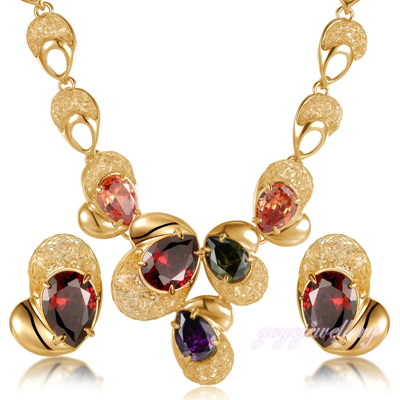 Colorful Crystal Pendant Drop Wire Mesh Stardust Jewelry Sets Fashion Stardust Necklace and Stardust Earrings Sets