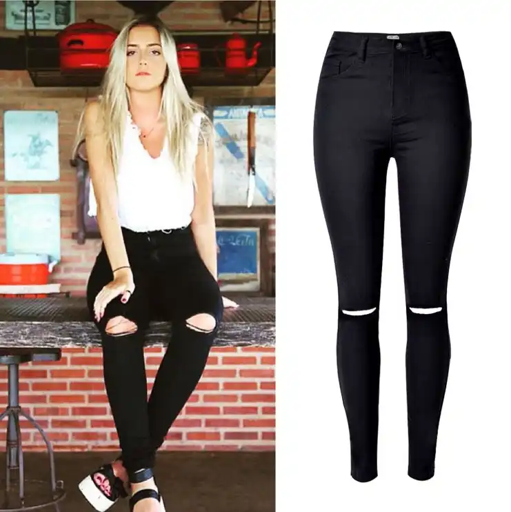 ladies black high waisted jeans