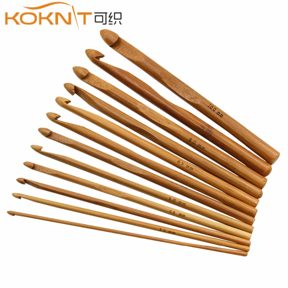 

12 Pcs KOKNIT Knitting Needles Crochet Bamboo Knitting Needles Handle 3-10mm Crochet Hooks Set DIY Craft Tools