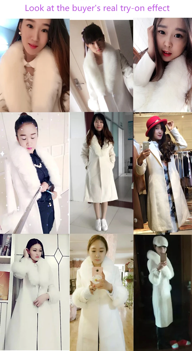Зимняя мода приталенное женское белое кашемировое пальто воротник из искусственного меха лисы шерстяная куртка размера плюс длинный Тренч пальто Женское пальто