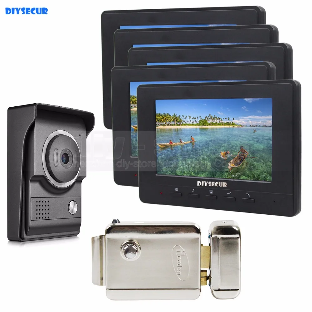 

DIYSECUR 7inch Video Intercom Video Door Phone 700TV Line IR Night Vision HD Camera + Electric Lock for Home Office Factory 1V5