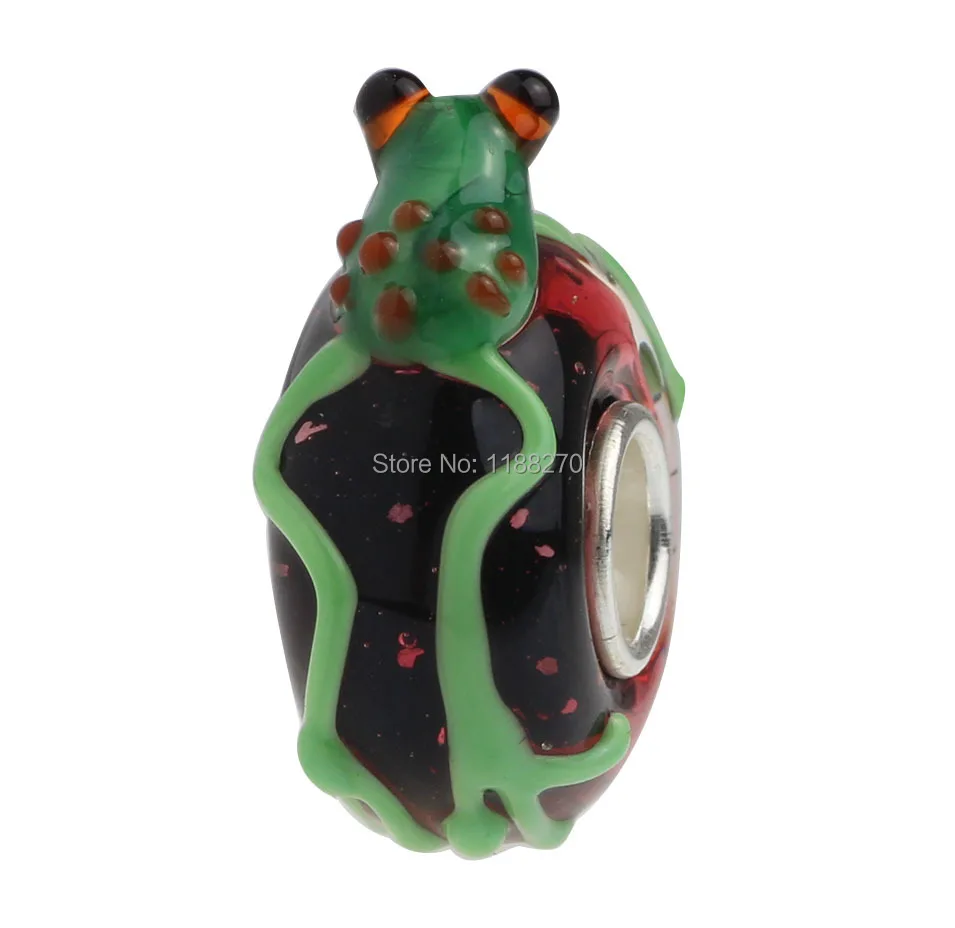 

Frog Murano Bead Charm with Solid Sterling Silver Tube .925 Stamped Fit European Snake Chain