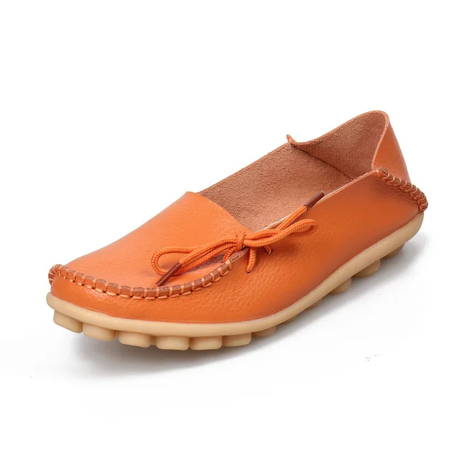 Женская обувь на плоской подошве из натуральной кожи; женская обувь на плоской подошве; мокасины; Лоферы для мам; мягкая обувь для отдыха; Повседневные балетки для вождения - Цвет: Оранжевый