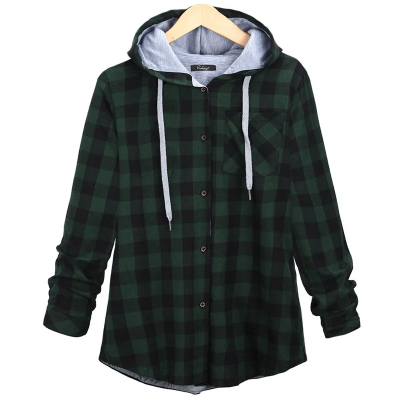 

Women hoodies sweatshirts 2019 autumn cotton women coat long sleeve plaid casual button hooded female sweatshirts plus size