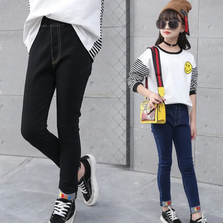 

Girl's jeans 2019 new Korean style trousers cuhk children's slim trousers 100% cotton