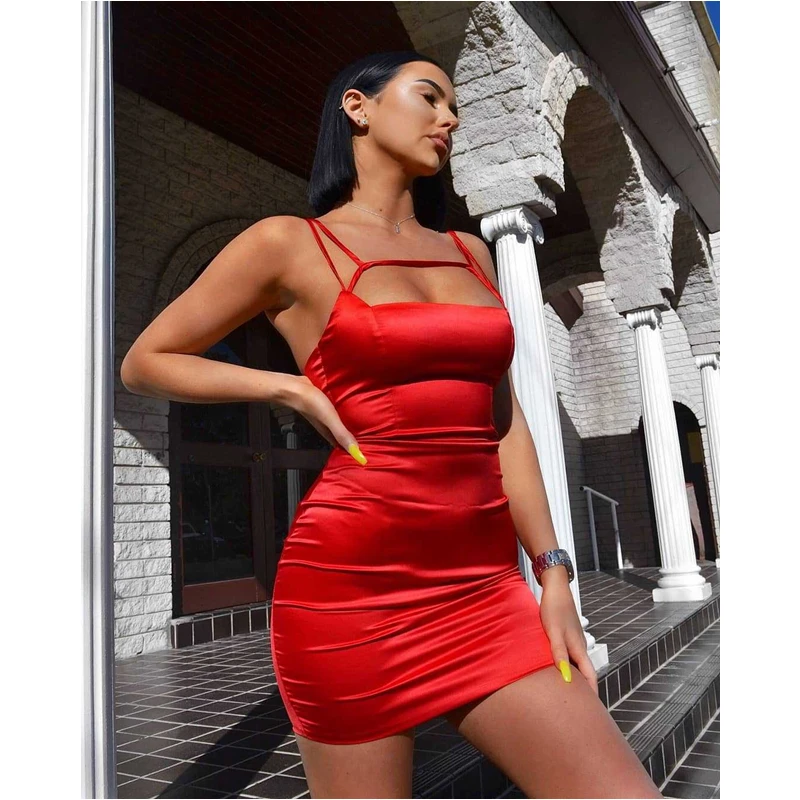 silk red bodycon dress