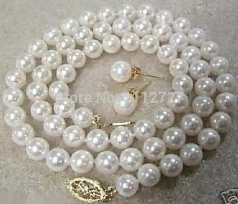 

Jewelry Sets 8mm White Akoya Sea As Seashell Pearls Chains and Necklaces Earrings AAA + Beads Jewelry Natural Stone Wholesale