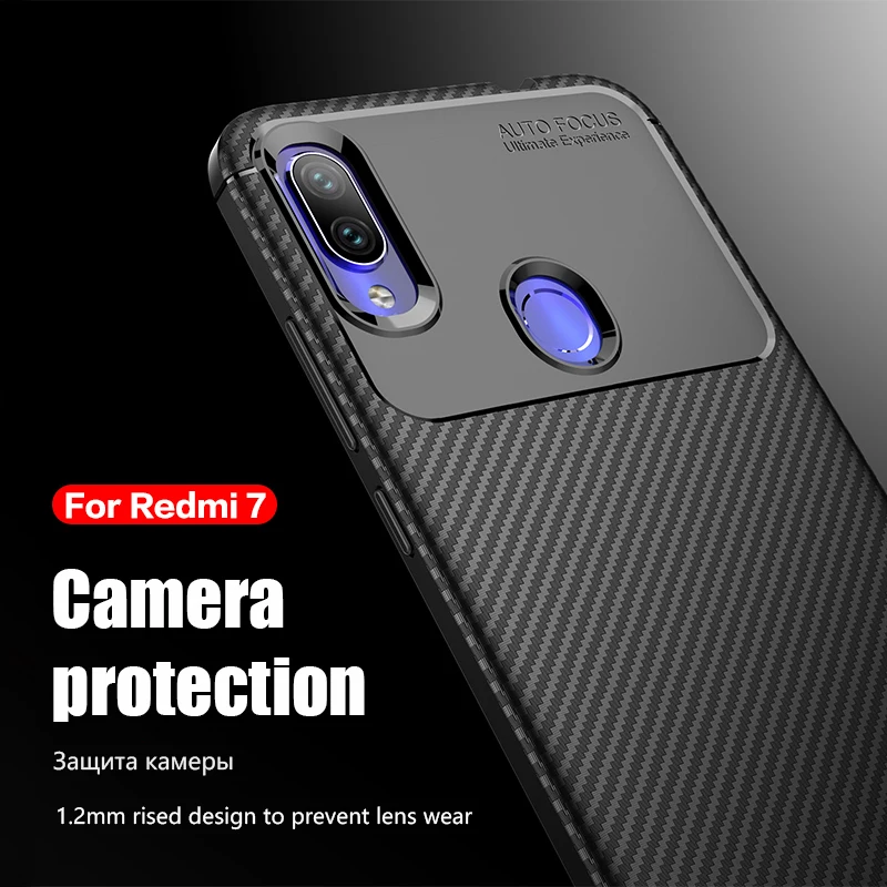 Чехол для Xiaomi Redmi 7 Мягкий Силиконовый противоударный чехол из углеродного