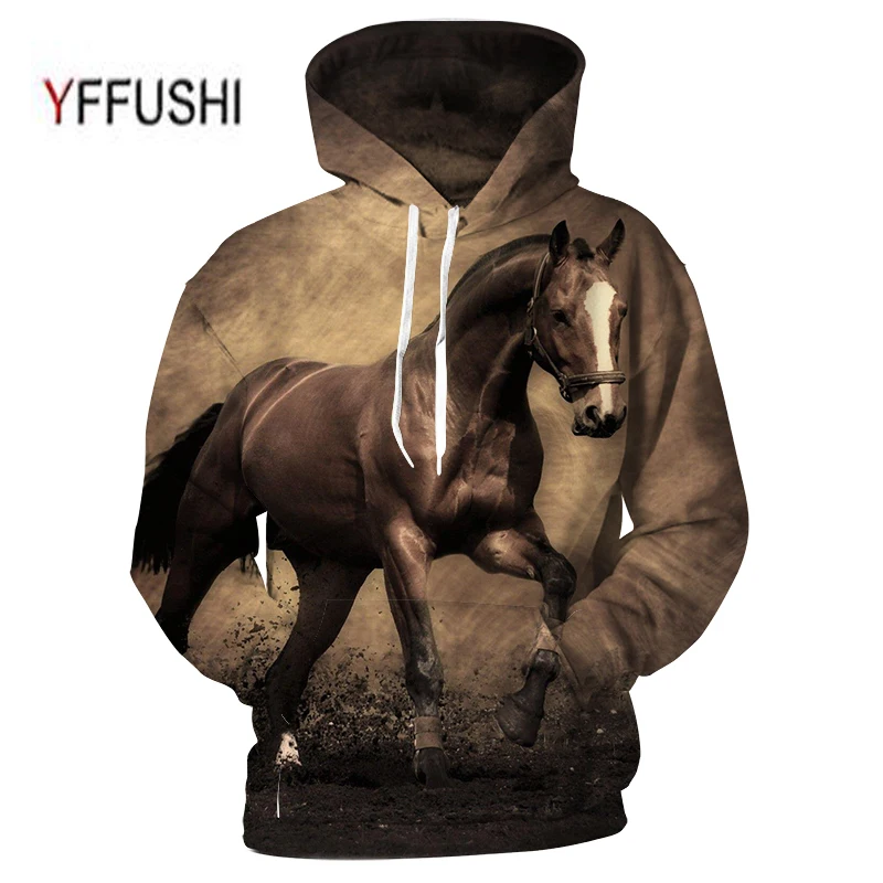 YFFUSHI толстовки с животным принтом 3D для мужчин и женщин, пуловер с капюшоном, толстовки с принтом лошади, повседневные свободные мужские пальто размера плюс 5XL