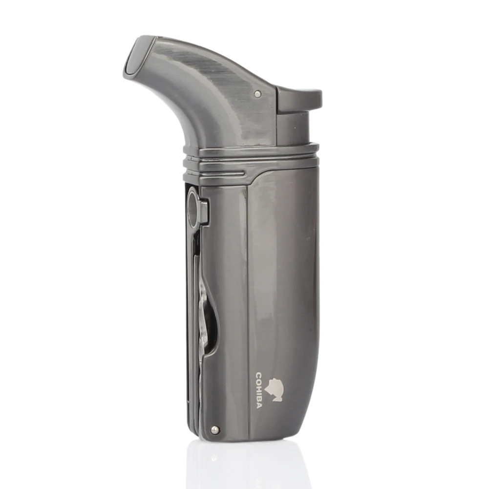 COHIBA инструмент для курения Металл бутан газ зажигалка для сигар 2 фонарь пламя Windprood зажигалки для сигарет со встроенной иглой для сигар - Цвет: Gun Gray