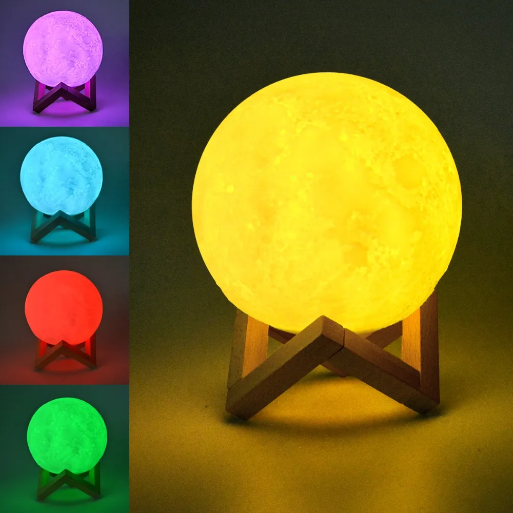 

LED 3D Moon Desk Table Decoration lamp Night light RGB Change 3D lamp Bedroom Creative Kids Birthday Gift USB Rechargeable