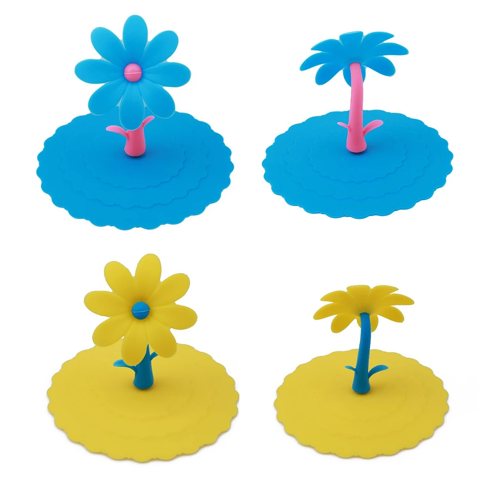 1Pc Silicone Cup Cover Cute Dustproof Reusable Silicone Cartoon Flower Mug Cup Bow Cover Lid Cap Kitchen Tool Cup Lid