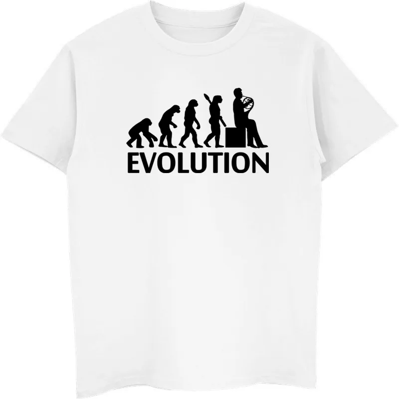 

French Horn Player Evolution T Shirts Summer Short Sleeves Cotton Shirt Men O-Neck Shirt Hip Hop Tees Tops Streetwear