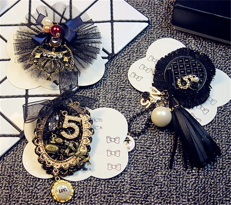 

Korea Handmade Vintage Lace Bowknot Crown Rhinestone Pearl Badge Brooches Pins Fashion Jewelry Woman Accessories-JQGWBH044E