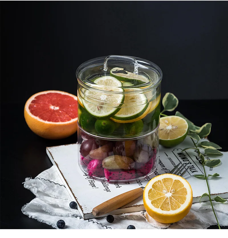 Креативный стеклянный прозрачный ёмкость для хранения фруктов сухой еды, конфет бисквиты кухонный Органайзер простой дизайн стеклянная банка