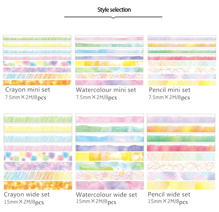 8 шт. карандаш карандашный рисунок изоляционная лента 7,5 мм 15 мм Art Цвет васи лента стикер дневник альбом подарок декоративные канцелярские изделия F155