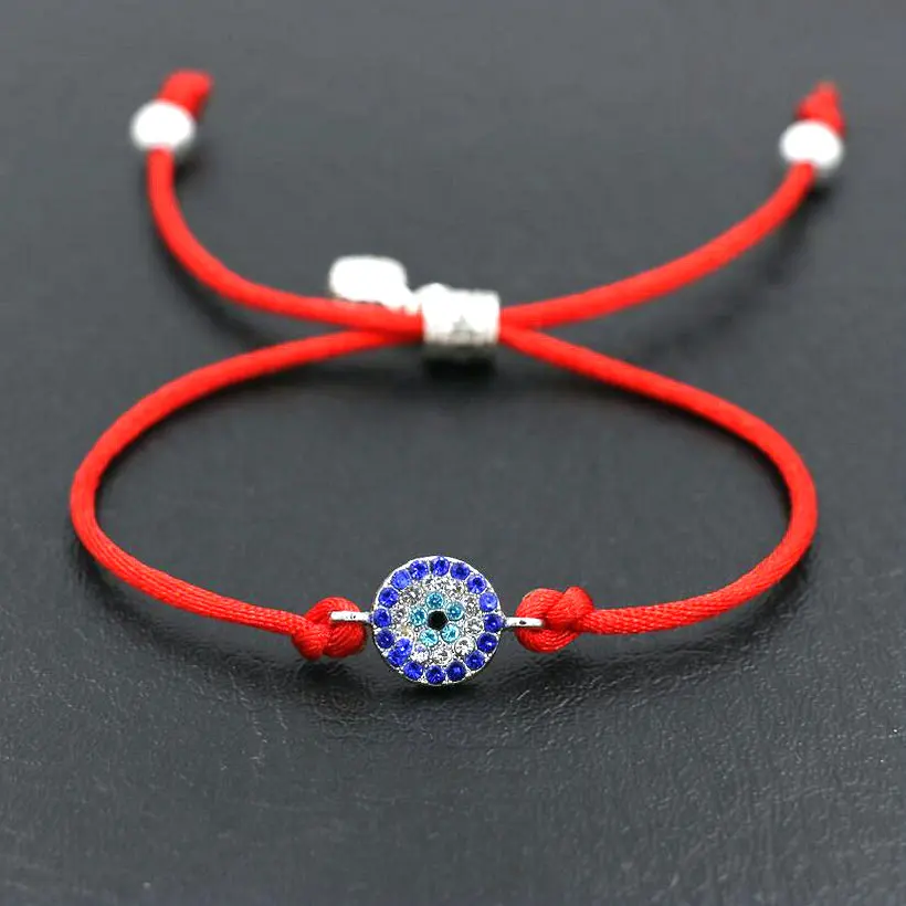 

Silver Color Inlay Blue Zircon Evil Eye Braid Rope Bracelets Men Red Thread String Adjustable Bracelet For Women Lovers' Gift