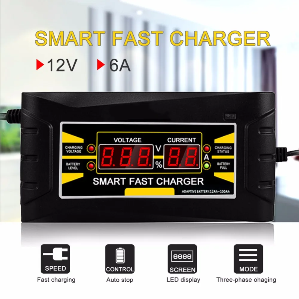 

Car Battery Charger 12V 6A 10A Intelligent Full Automatic Auto Smart Fast Power Charging For Wet Dry LCD Display EU US Plug