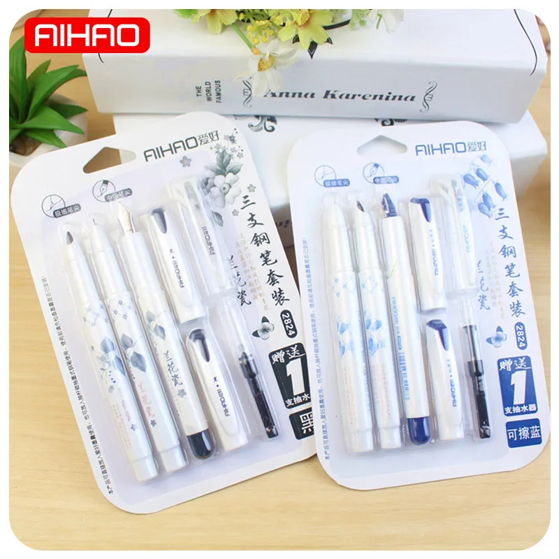 

AIHAO Student 3 pcs/lot Cute Kawaii Erasable Fountain Pen Set With Ink Sac For Kids Writing Korean Stationery 422