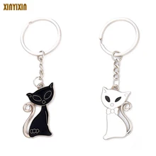 Белый Черный Кот Брелки для пары модный мультяшный кот кулон брелки для ключей креативные животные автомобильный брелок подарок