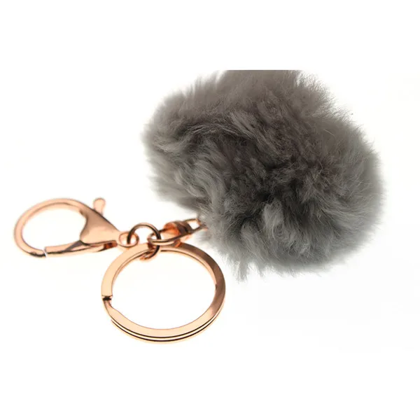6-8cm 16 Colors Fluffy Rabbit Fur Ball Key Chain Cute Cream Black Pompom Artificial Rabbit Fur Keychain Women Car Bag Key Ring gray