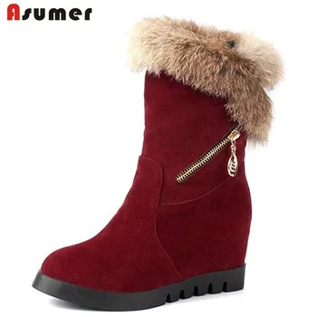 

Asumer big size 32-44 winter women shoes unique thick fur warm snow boots round toe height increasing platform half boots
