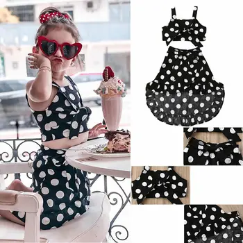 

Pudcoco Newest Fashion Toddler Baby Girl Clothes Sleeveless Dot Strap Crop Tops Party Pageant Dot Skirt 2PCS Outfits Summer Set