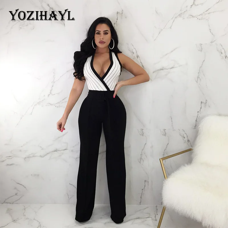 YOZIHAYL Fashion Women Deep V-Neck Patchwork Jumpsuits Sleeveless Wide Leg Comfort Rompers Sexy Club Jumpsuits Wish Sashes YOZIHAYL Fashion Women Deep V-Neck Patchwork Jumpsuits Sleeveless Wide Leg Comfort Rompers Sexy Club Jumpsuits Wish Sashes