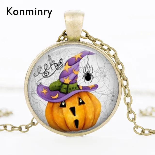 Fashion Halloween Necklace Glass Pumpkin Art Pendant Necklace Pumpkin