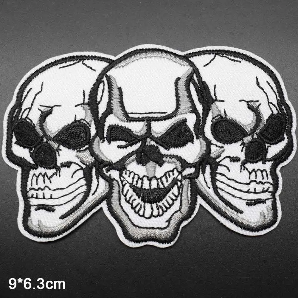 

Three Skull Heads Iron On Embroidered Clothes Patches For Clothing Stickers Garment Apparel Accessories
