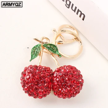 

Fashion Creative Red Cherry Fruit Leaf Tote Wallet Car Diamond Key Ring Buckle Christmas Gift Accessories