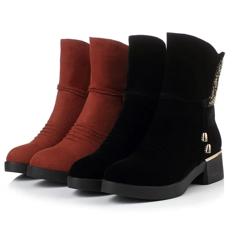 

New Spring/Autumn comfortable and fashion ankle boots round toe zipper and glitter boots solid color thick heeled boots D3539