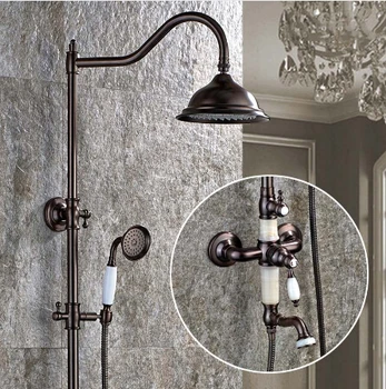

Luxury Jade Deco Oil Rubbed Bronze Bath Rainfall Shower Faucet Set Tub Tap with Hand Spray wall Mounted Bath & Shower Faucet