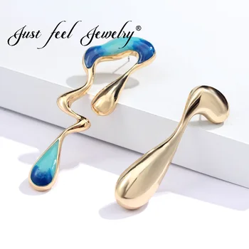 

JUST FEEL 2018 Fashion Irregular Stud Earrings For Women Red Blue Colorful Twist Asymmetric Earring Female Party Jewelry Bijoux