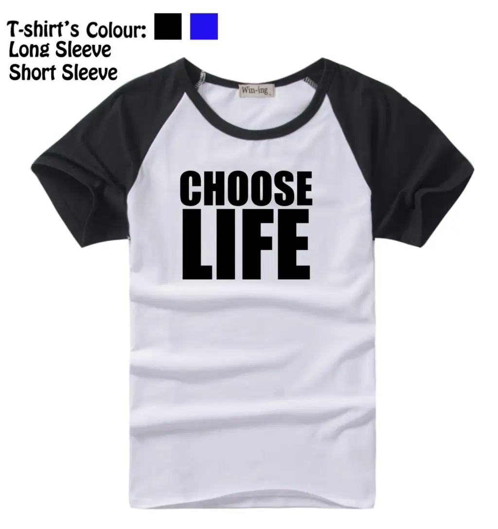 Простой Стиль черный текст choose Life Дизайн длинными Рубашка с короткими рукавами футболка Для мужчин мальчика футболки черный или синий
