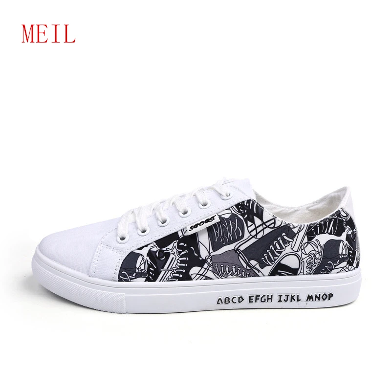 

Graffiti Men's Casual Shoe 2019 Brand Fashion Men Canvas Shoes Hot Sale Boys College Wind Spell Color Sneakers Homme Blanche
