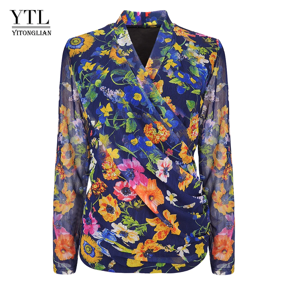 

YTL Plus Size Womens Tops and Blouses Spring Autumn Long Sleeve Blouse Elegant Wrap Mesh Top Casual Shirt 5XL 6XL 7XL 8XL H255