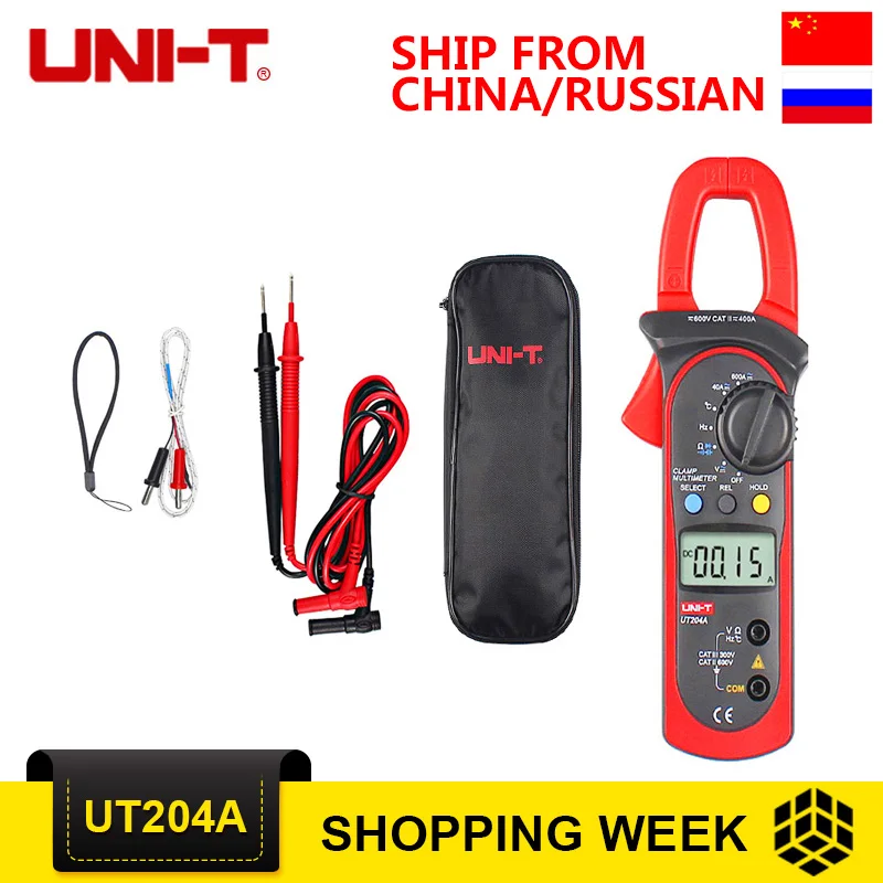 

UNI-T UT204A 400-600A Handheld Clamp Meters UT204A/UT203 AC DC Temperature Capacitor 600A Current Diode Auto Range Multimeter