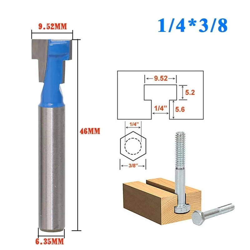 1 шт. 1/" хвостовик Т-образной пазы фрезы Фрезы стальная ручка 3/8" 1/" Длина деревообрабатывающие фрезы для электроинструментов