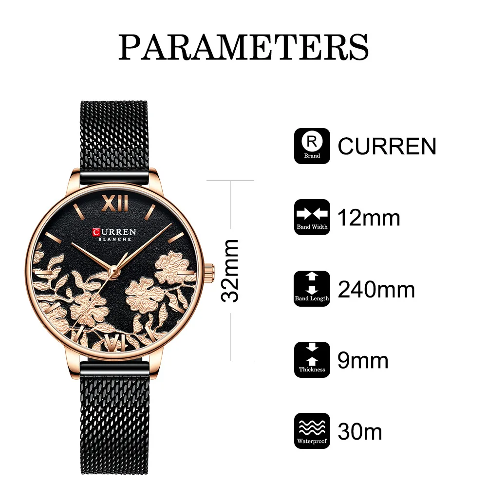 CURREN 9065, женские часы из нержавеющей стали, стильный топ-браслет, классические кожаные кварцевые наручные часы, простые женские часы с цветком из розового золота