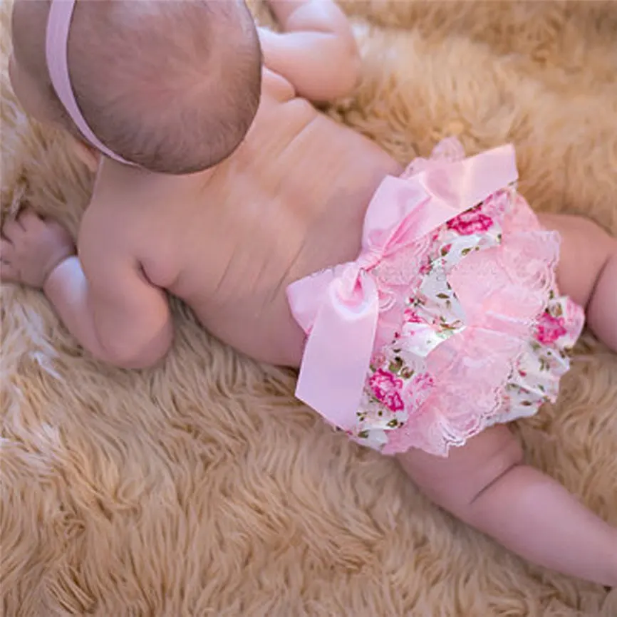 

2018 Toddler Baby Infant Girl Solid Pant Cotton Lace Ruffle Bloomer Nappy Underwear Panty Diaper Cover Shorts Dropshipping